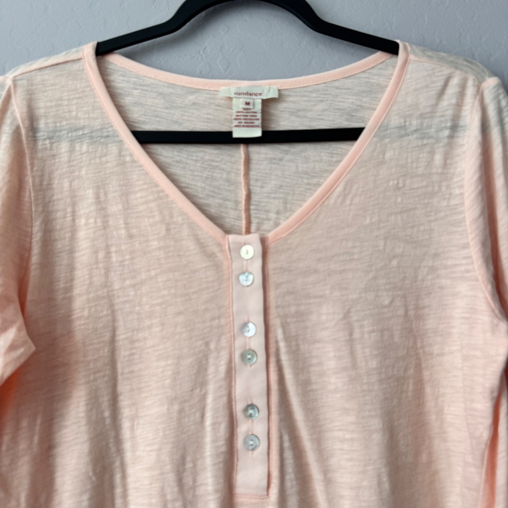 Sundance Long Sleeve Button Down Top Shirt Women's Medium Peach Casual - Picture 3 of 4